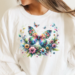 Teed Designs beautiful colorful butterfly image on a white long sleeve t-shirt