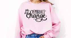 The words Embrace Change written in script with a butterfly sitting on the C in change.